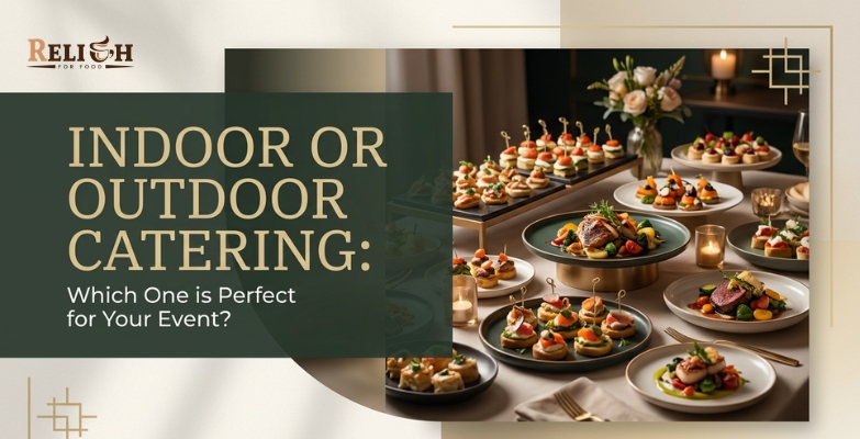 plated dishes arranged on buffet tables for indoor and outdoor events.